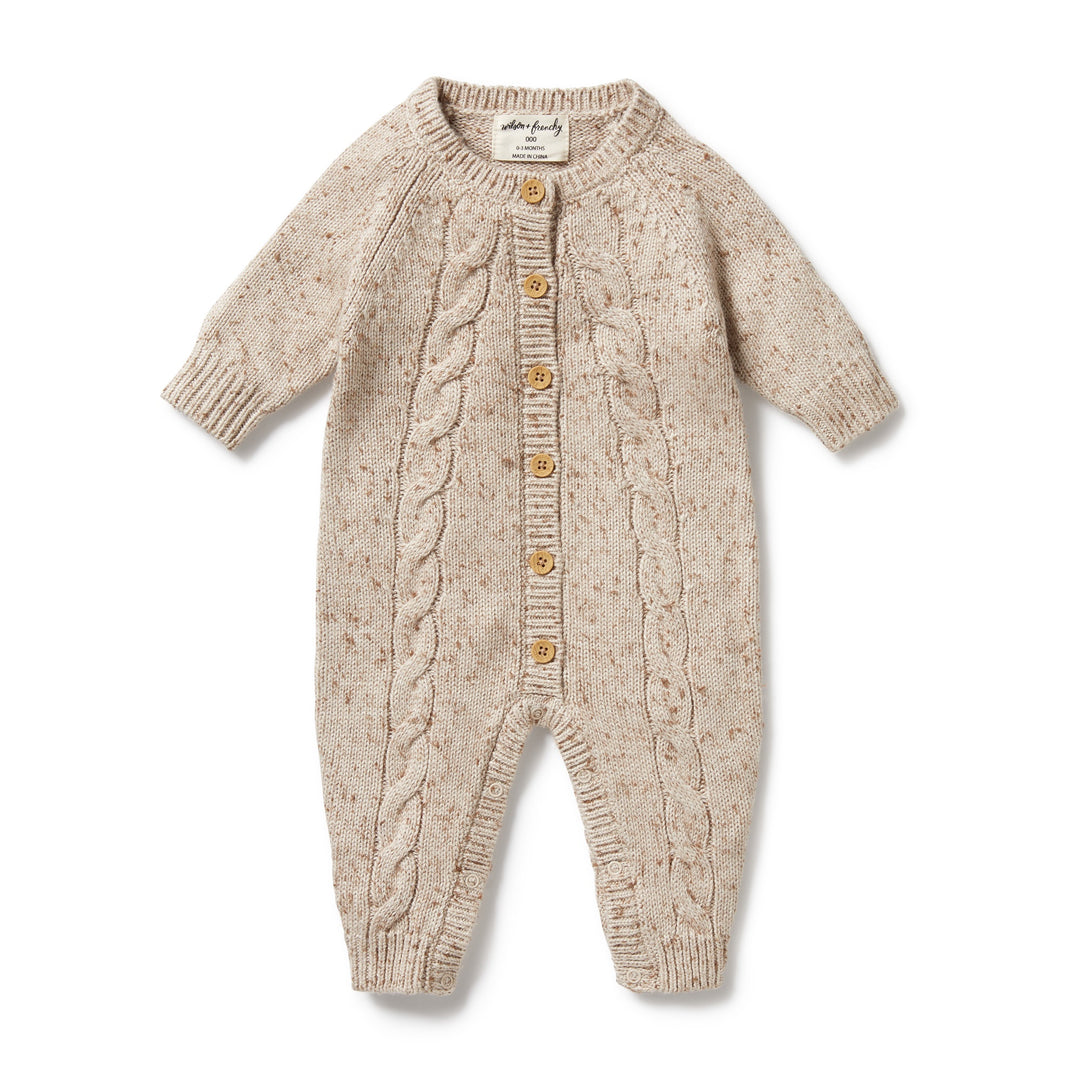 Wilson and Frenchy Knitted Cable Growsuit - Almond Fleck