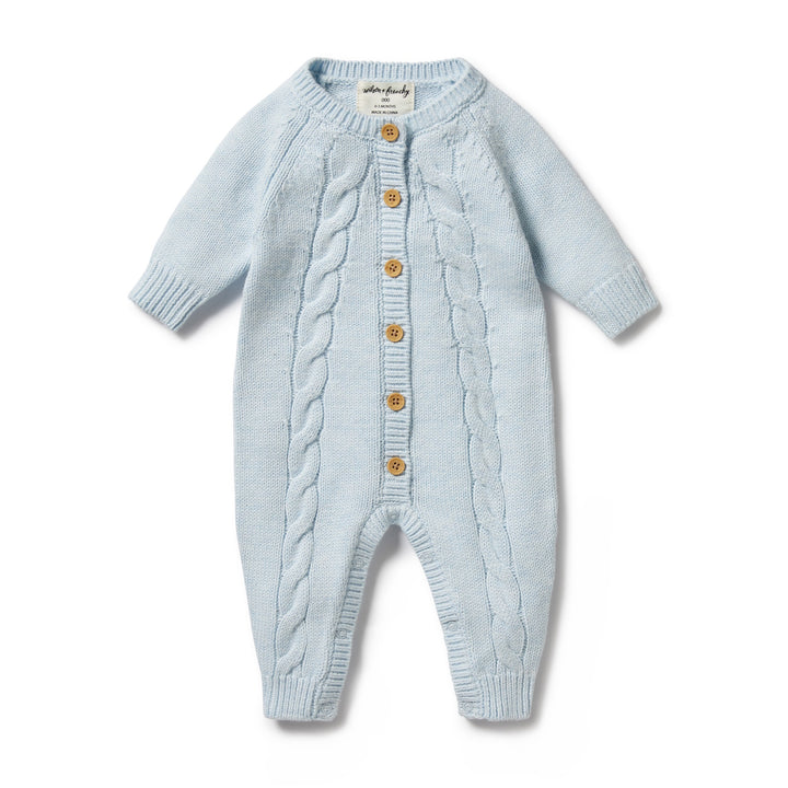 Wilson and Frenchy Knitted Cable Growsuit - Bluebell Fleck