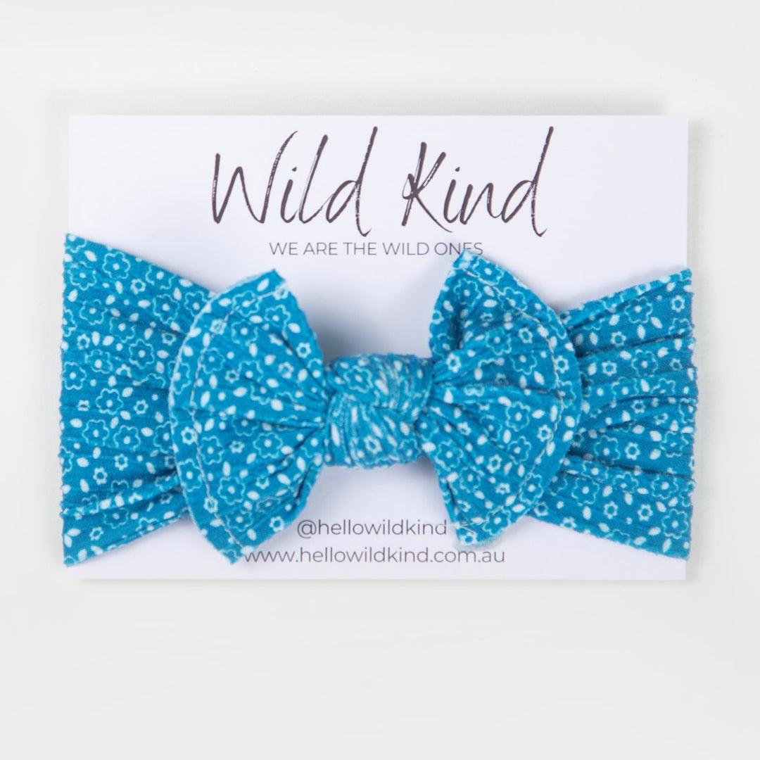 Wild Kind Ayla Wide Bow Headband - Blue Floral