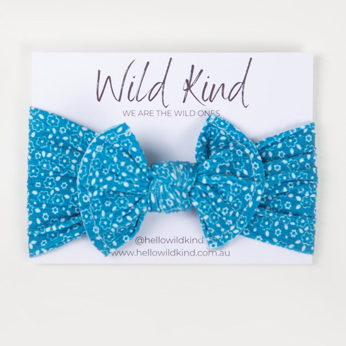 Wild Kind Ayla Wide Bow Headband - Blue Floral