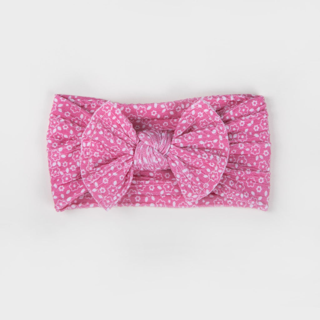 Ayla Wide Bow Headband - Pink Floral