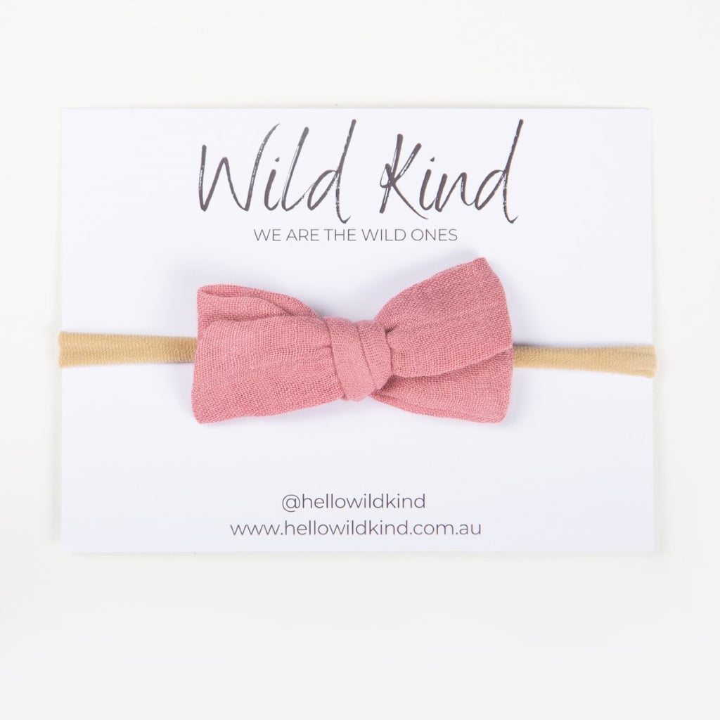 Dorothy Linen Bow Headband - Dusty Rose