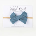 Florence Cord Bow Headband - Dusty Blue