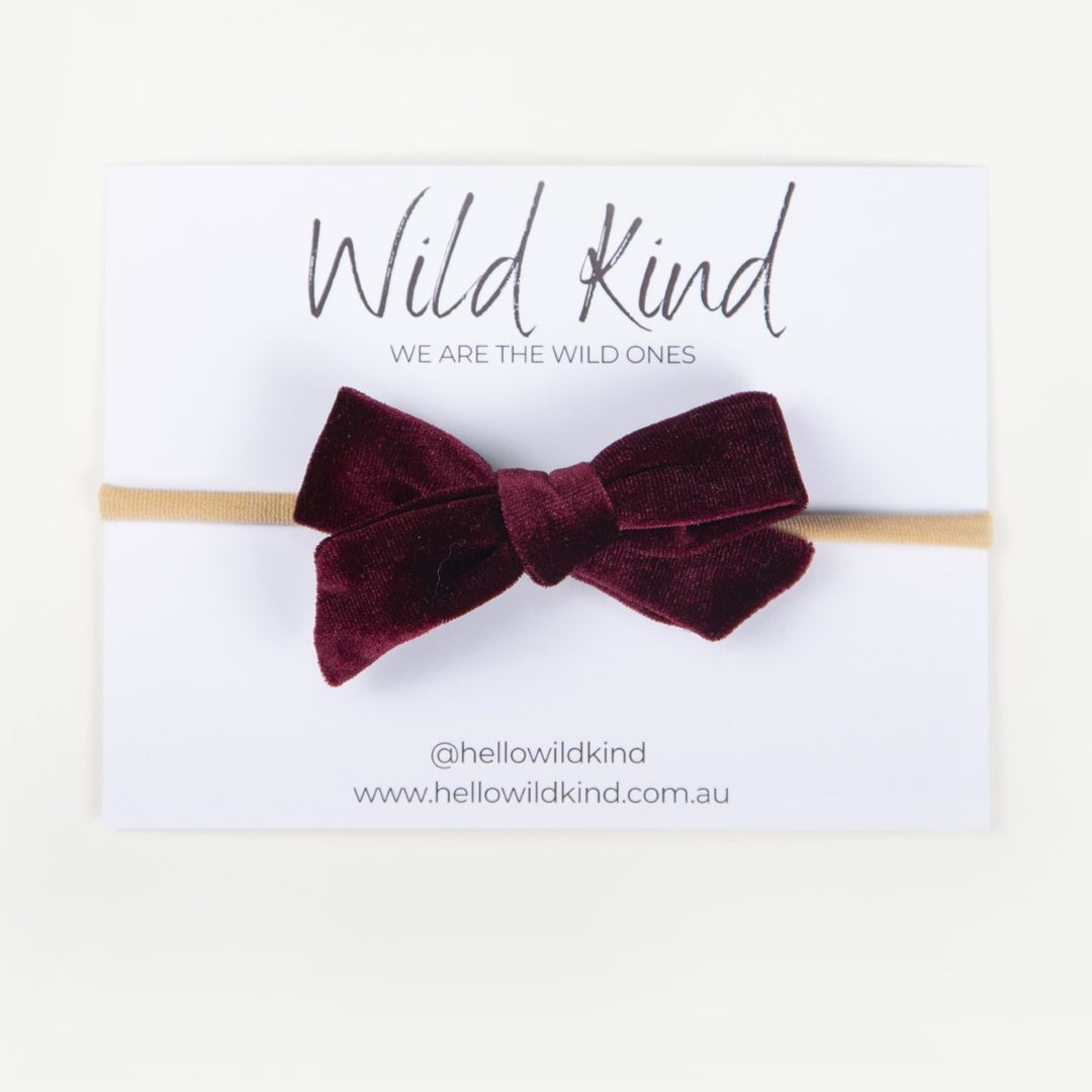 Wild Kind Hazel Velour Bow Headband - Burgundy