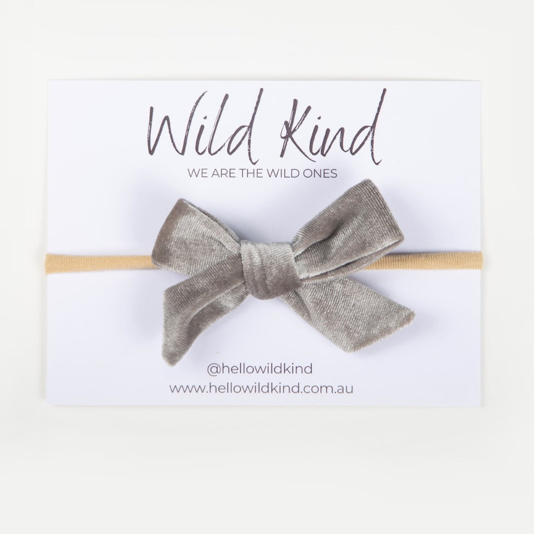 Wild Kind Hazel Velour Bow Headband - Silver