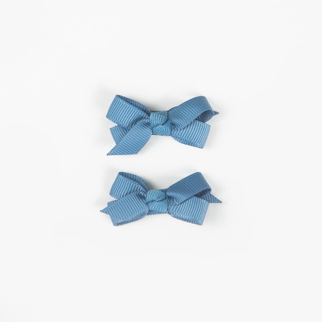 Olivia Small Bow Clips - Dusty Blue