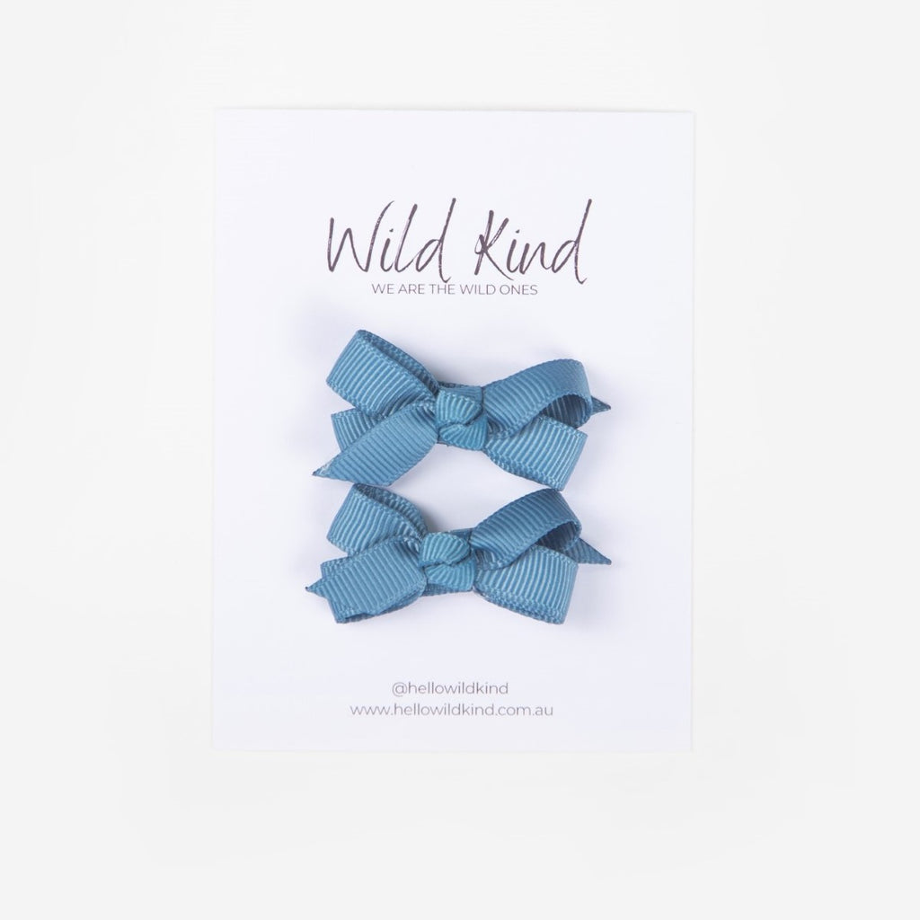 Olivia Small Bow Clips - Dusty Blue