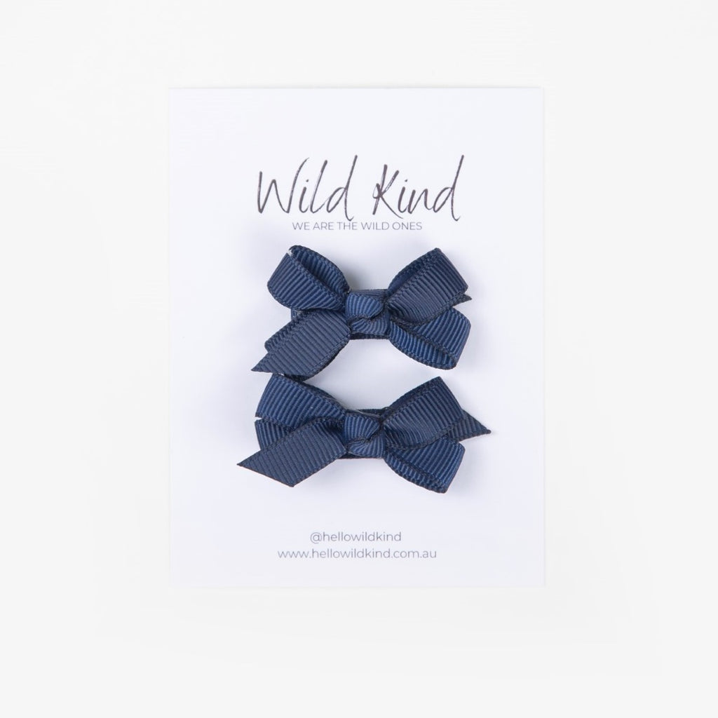 Olivia Small Bow Clips - Navy