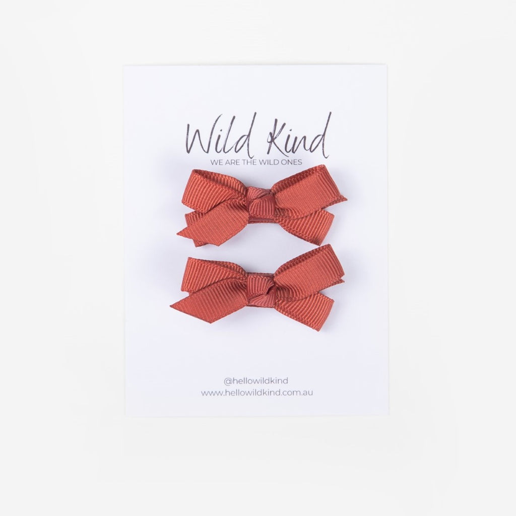 Olivia Small Bow Clips - Terracotta