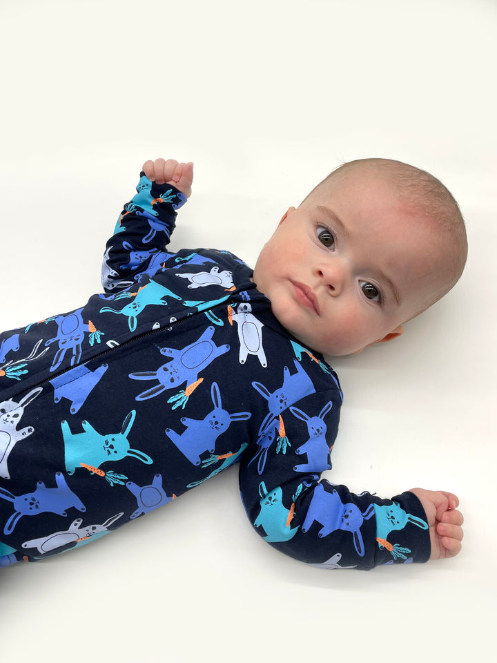 Milky Zip Romper - Navy Bunny
