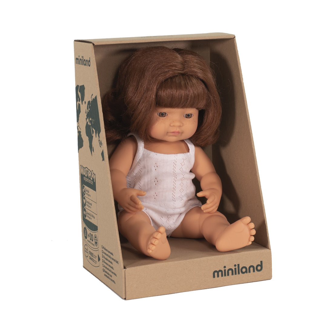 Miniland Anatomically Correct Baby Doll Caucasian Girl Red Head, 38 cm