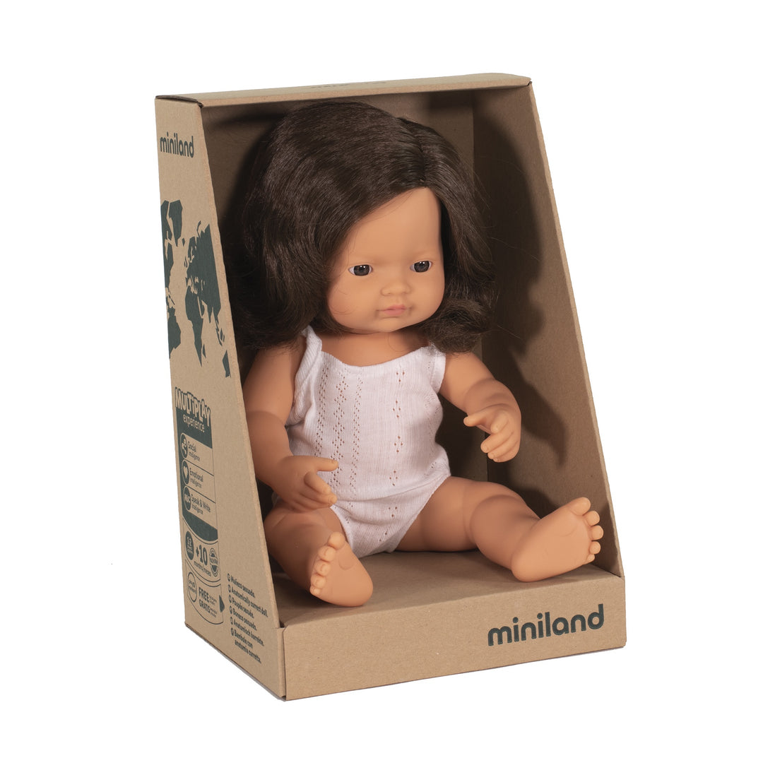 Miniland Anatomically Correct Baby Doll Caucasian Girl Brunette, 38 cm
