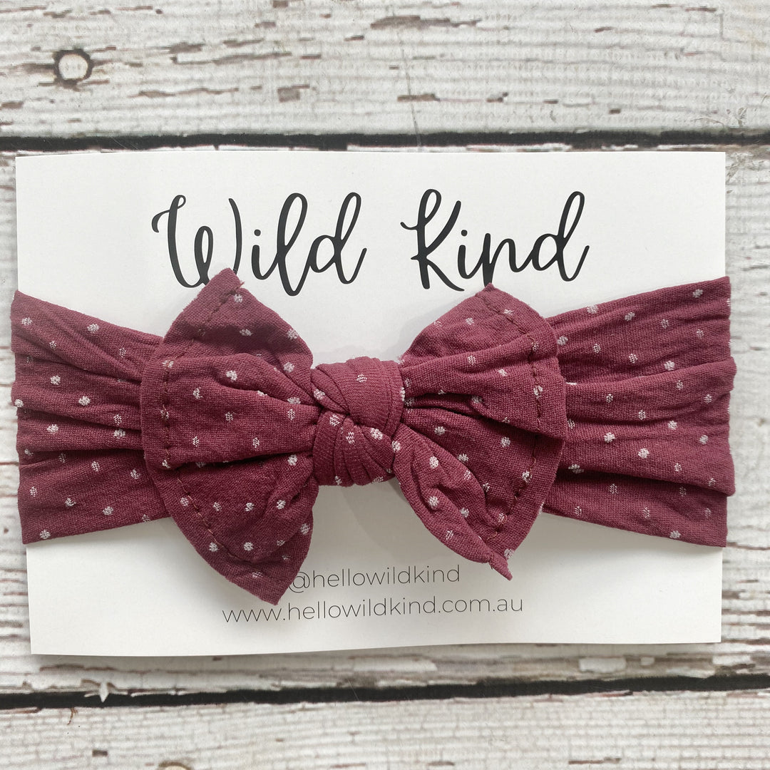 Wild Kind Mabel Dotty Wide Bow Headband - Burgundy
