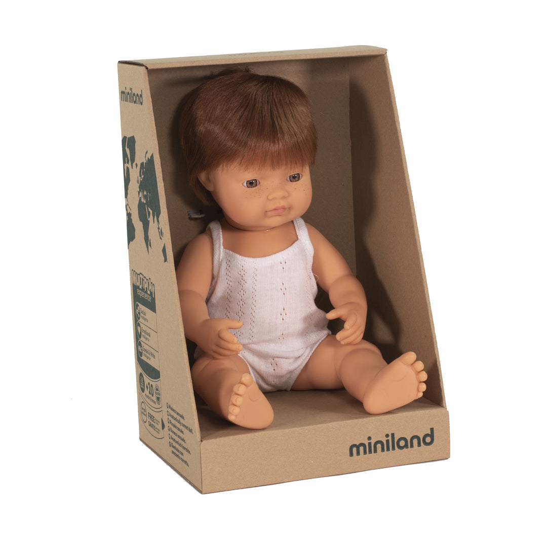 Miniland Anatomically Correct Baby Doll Caucasian Boy Red Head, 38 cm