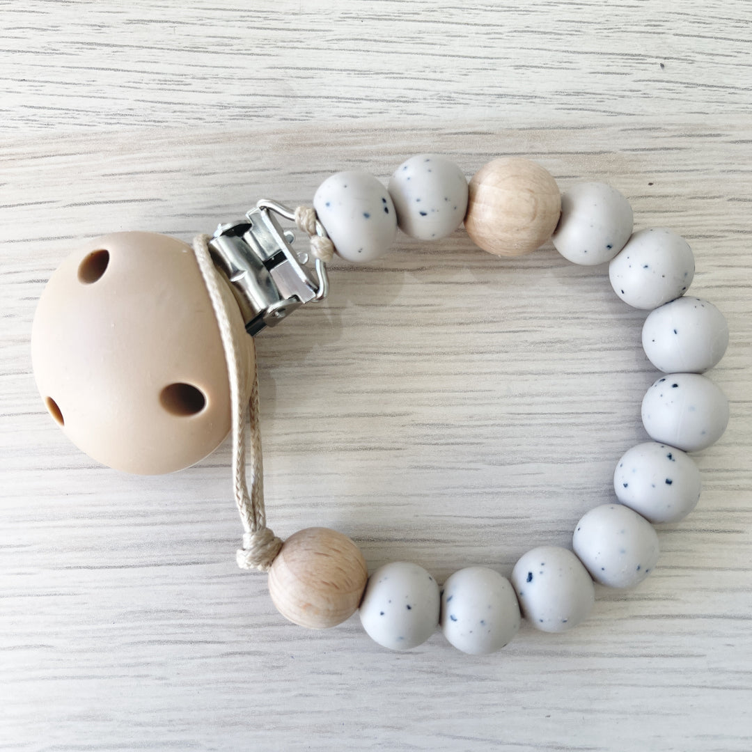 Basics Pacifier Clip - Speckled Stone