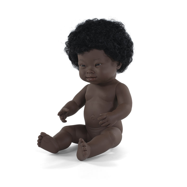 Miniland Anatomically Correct Baby Doll African Down Syndrome Girl, 38 cm