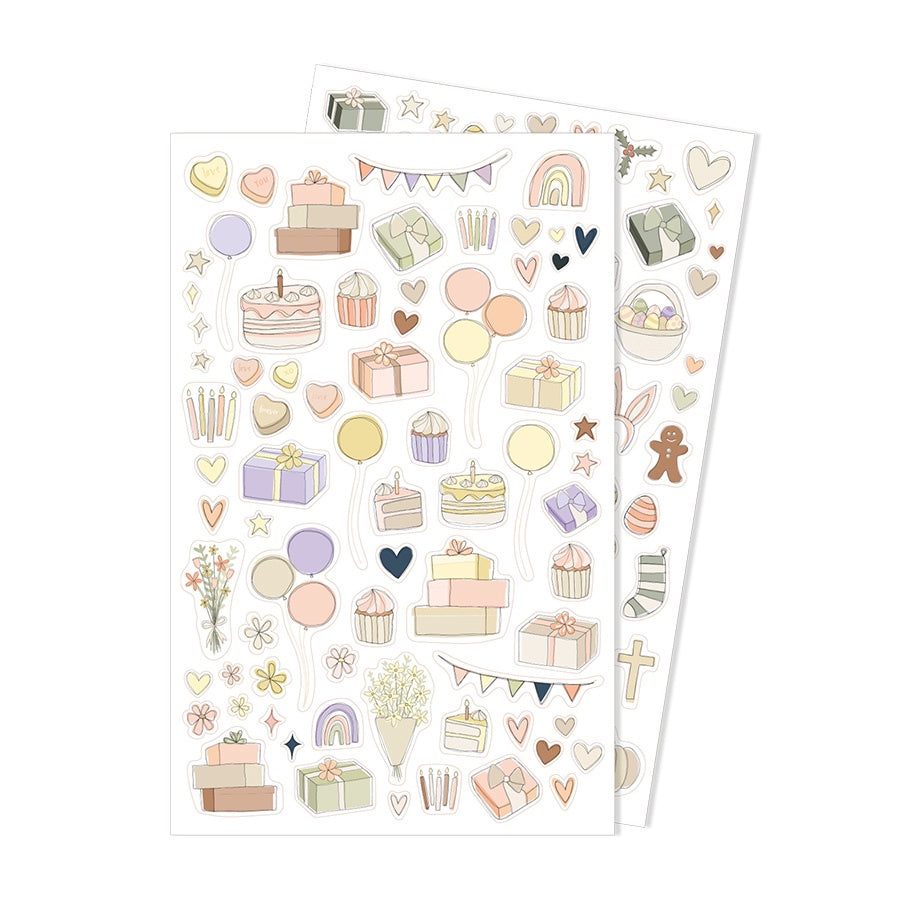 Illustrated Stickers Set | Celebrations + Holidays | 2 Sheets