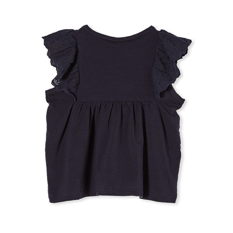 Milky Navy Broderie Frill Tee