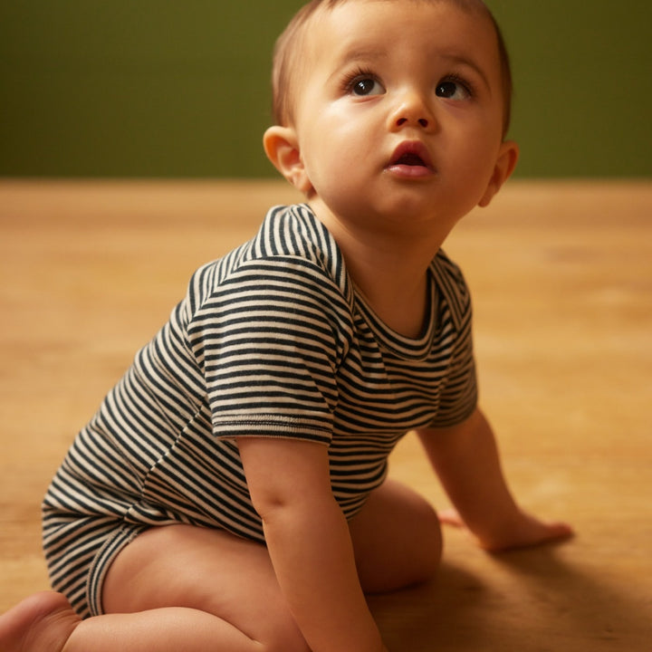 Nature Baby Short Sleeve Bodysuit - Navy Stripe