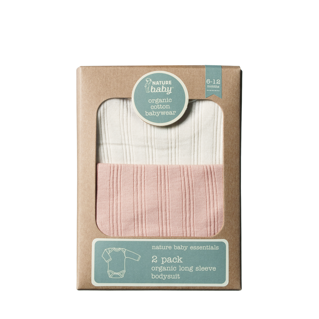 Nature Baby Long Sleeve Bodysuit Derby 2 Pack - Natural/Rose Bud
