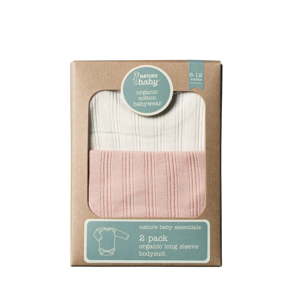 Nature Baby Long Sleeve Bodysuit Derby 2 Pack - Natural/Rose Bud