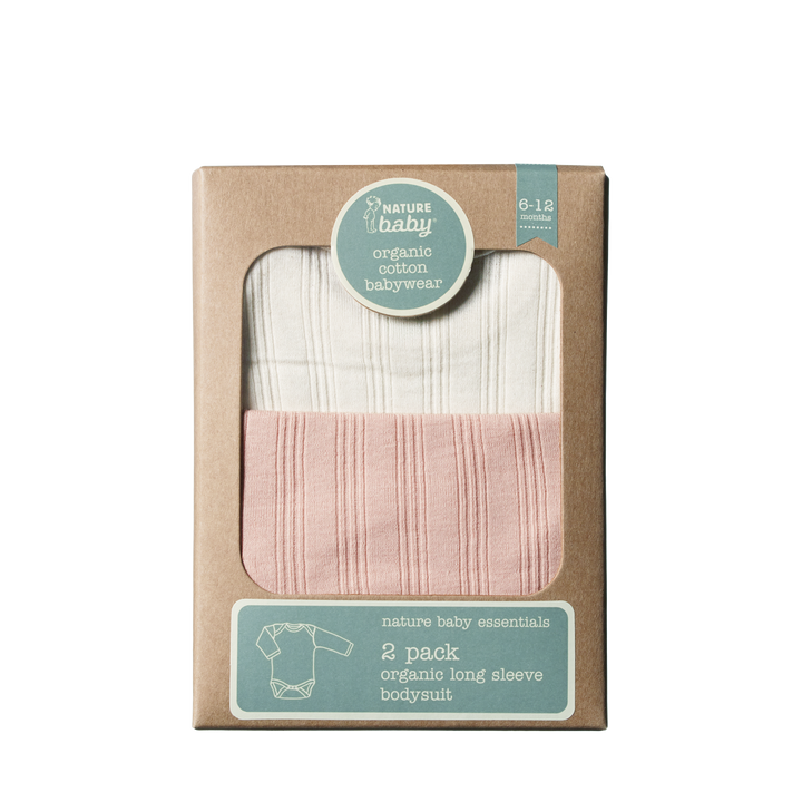 Nature Baby Long Sleeve Bodysuit Derby 2 Pack - Natural/Rose Bud
