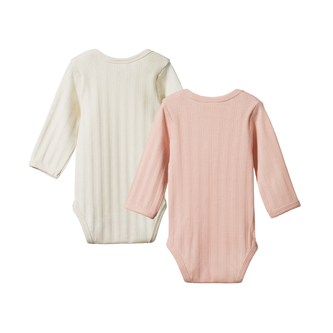Nature Baby Long Sleeve Bodysuit Derby 2 Pack - Natural/Rose Bud
