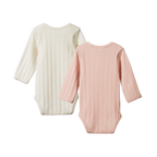 Long Sleeve Bodysuit Derby 2 Pack - Natural/Rose Bud