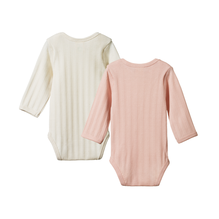 Nature Baby Long Sleeve Bodysuit Derby 2 Pack - Natural/Rose Bud