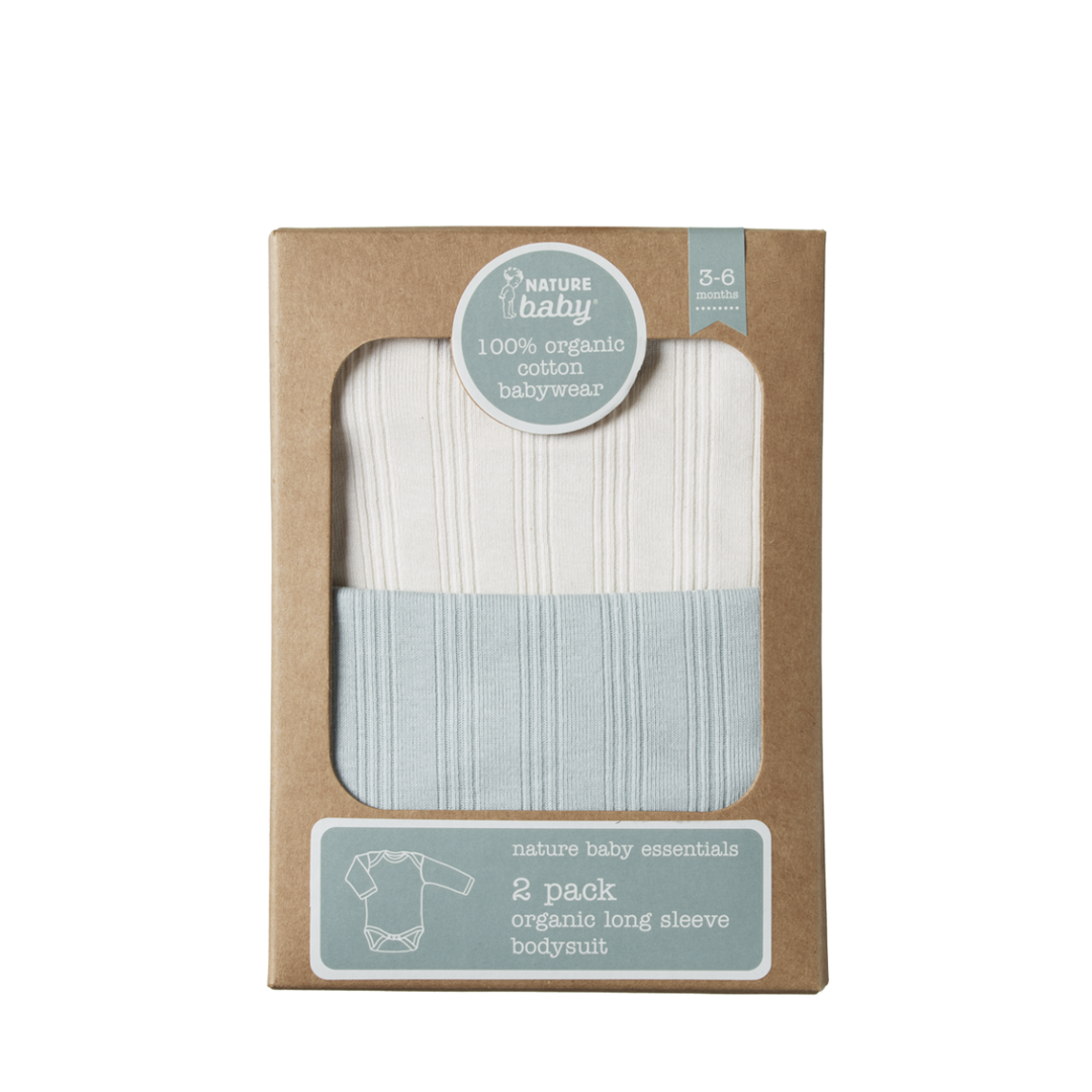 Nature Baby Long Sleeve Bodysuit Derby 2 Pack - Natural/Sea