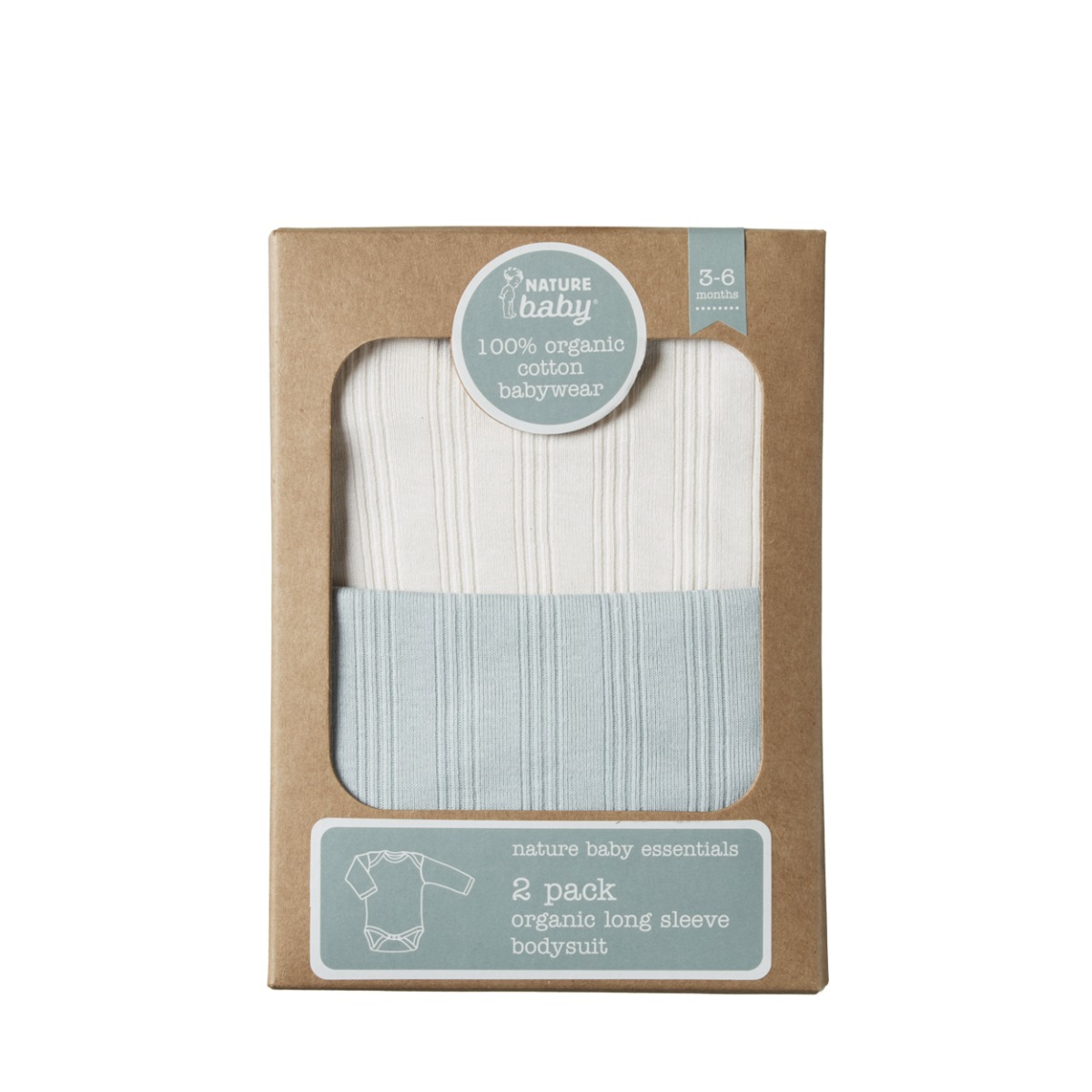 Nature Baby Long Sleeve Bodysuit Derby 2 Pack - Natural/Sea