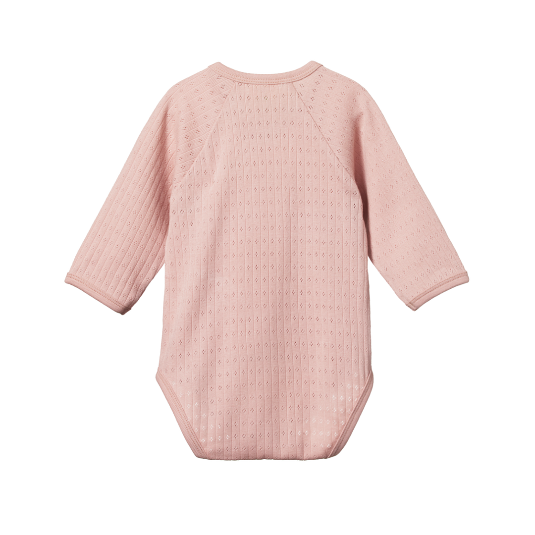 Nature Baby Long Sleeve Kimono Bodysuit Pointelle - Rose Bud