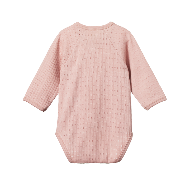 Nature Baby Long Sleeve Kimono Bodysuit Pointelle - Rose Bud