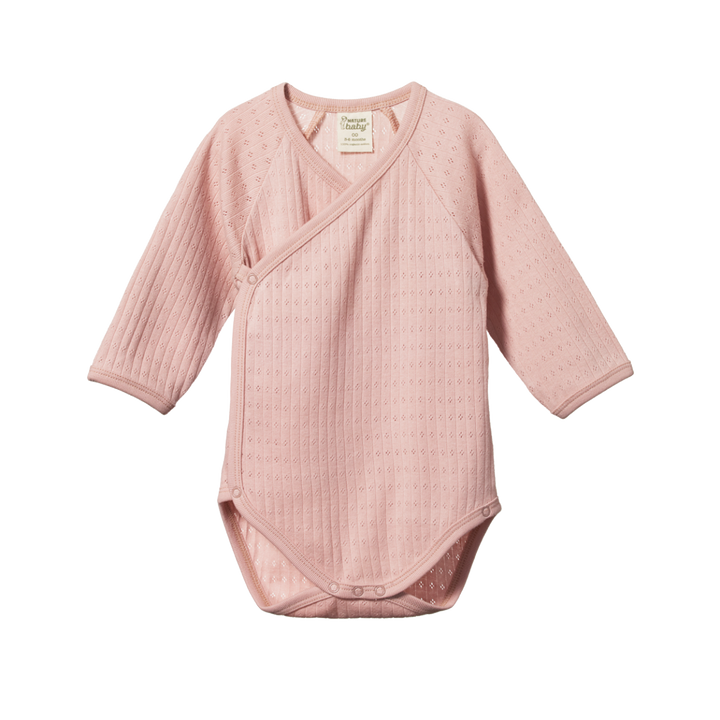 Nature Baby Long Sleeve Kimono Bodysuit Pointelle - Rose Bud