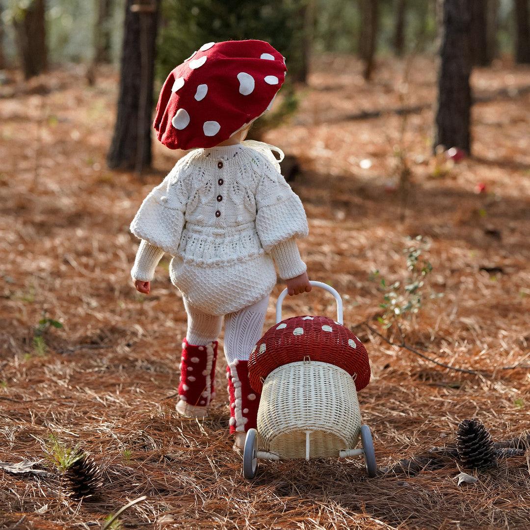 Olli Ella Rattan Mushroom Luggy - Red & White