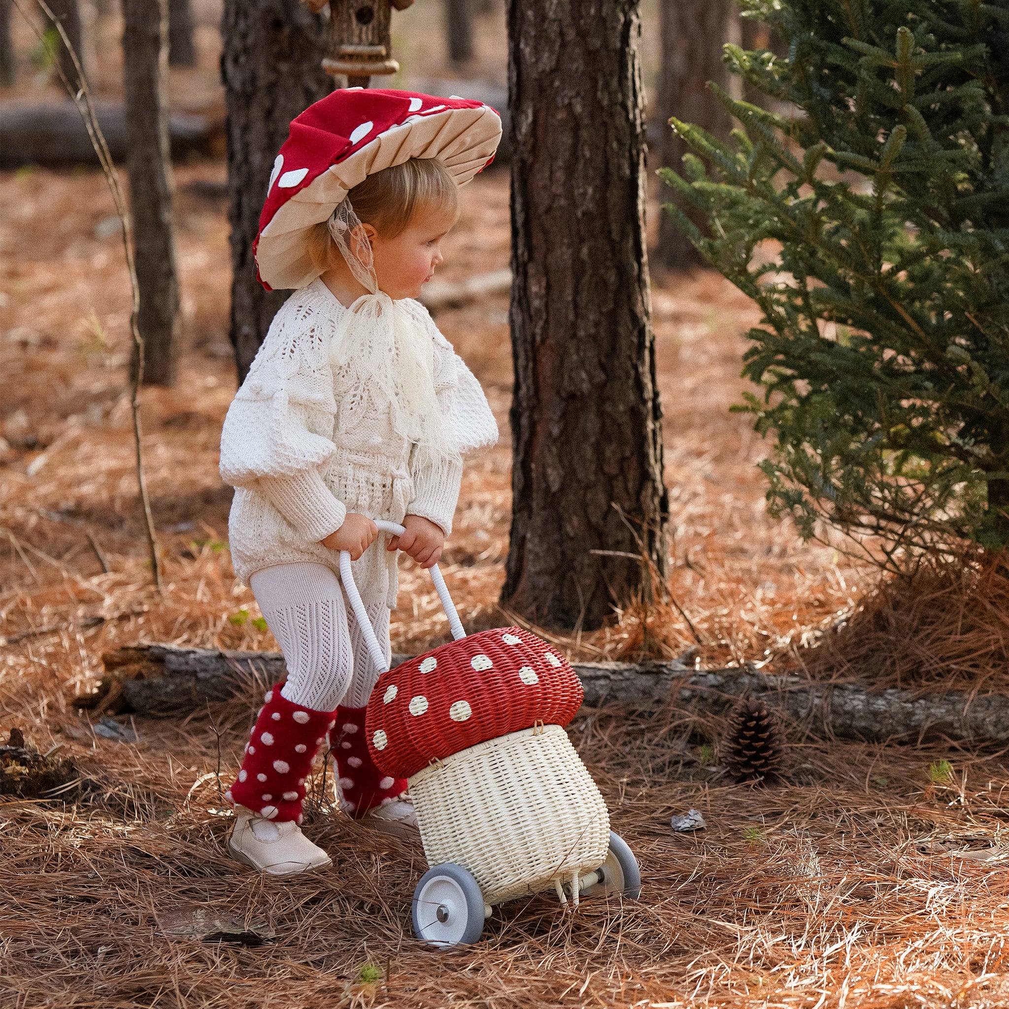 Rattan Mushroom Luggy - Red & White
