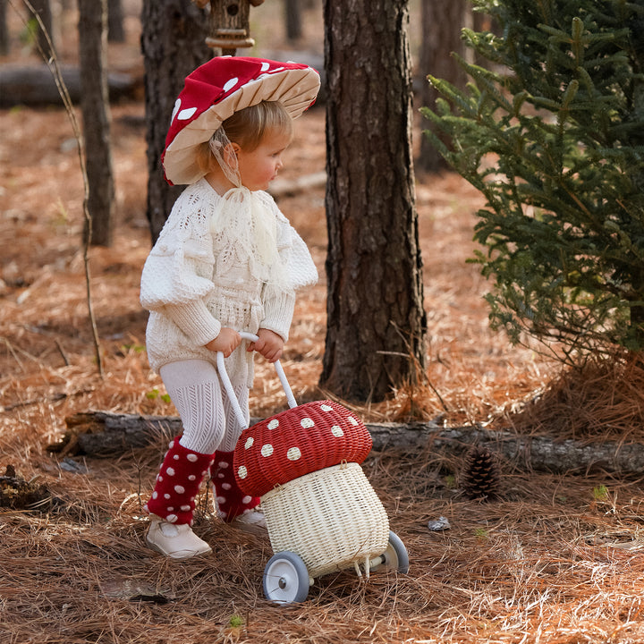 Olli Ella Rattan Mushroom Luggy - Red & White