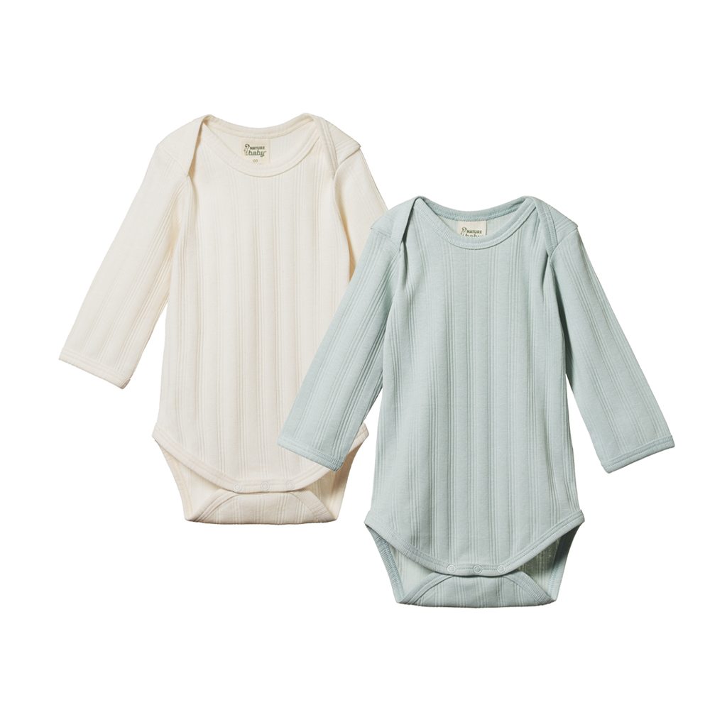 Nature Baby Long Sleeve Bodysuit Derby 2 Pack - Natural/Sea