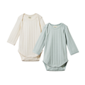 Long Sleeve Bodysuit Derby 2 Pack - Natural/Sea