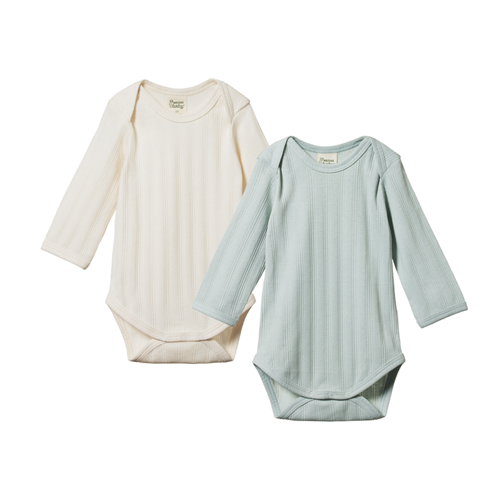 Nature Baby Long Sleeve Bodysuit Derby 2 Pack - Natural/Sea