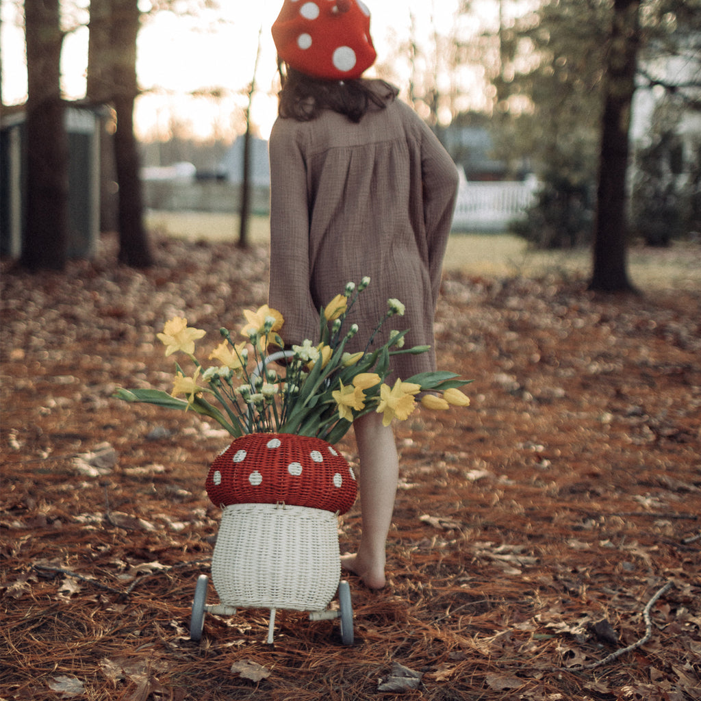 Rattan Mushroom Luggy - Red & White