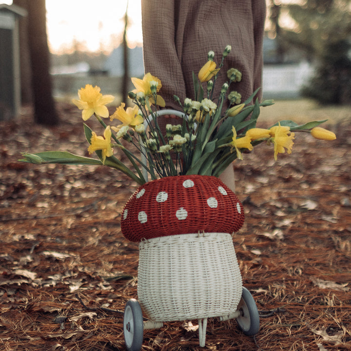 Olli Ella Rattan Mushroom Luggy - Red & White